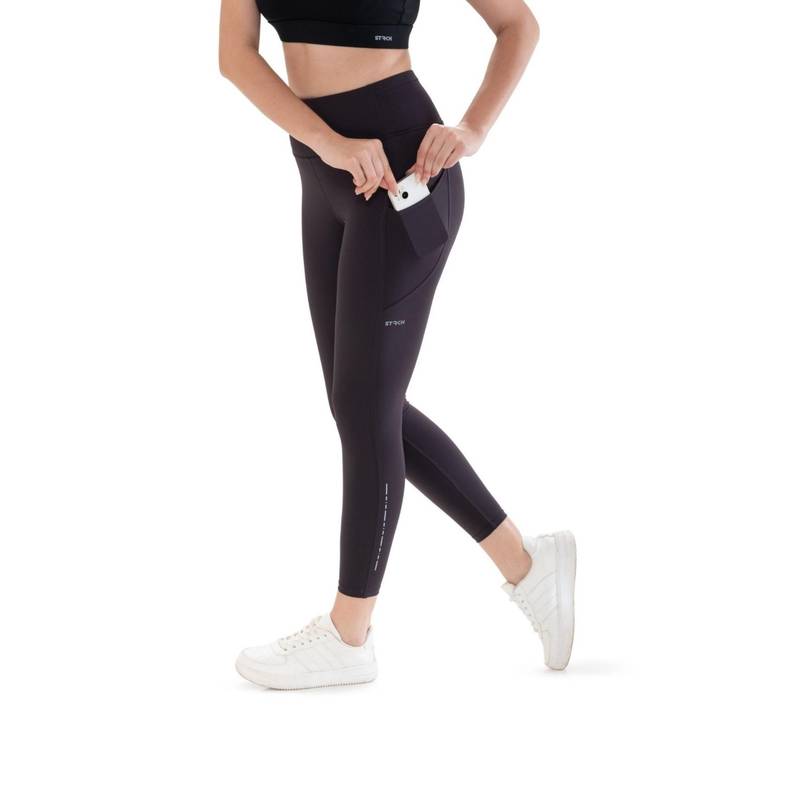 STRCH Coffee Solid Nylon High Rise Leggings (S)