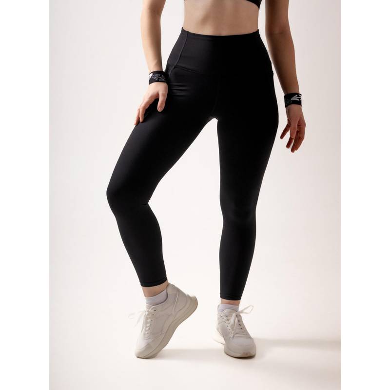 STRCH Black Solid Nylon High Rise Leggings (L)