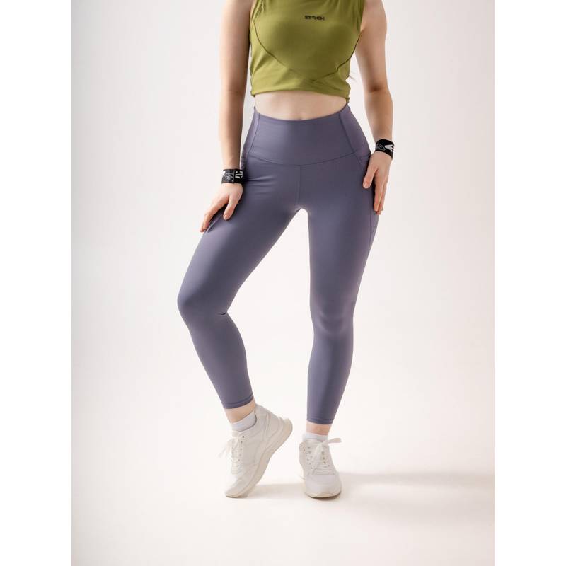 STRCH Lilac Grey Solid Nylon High Rise Leggings (L)