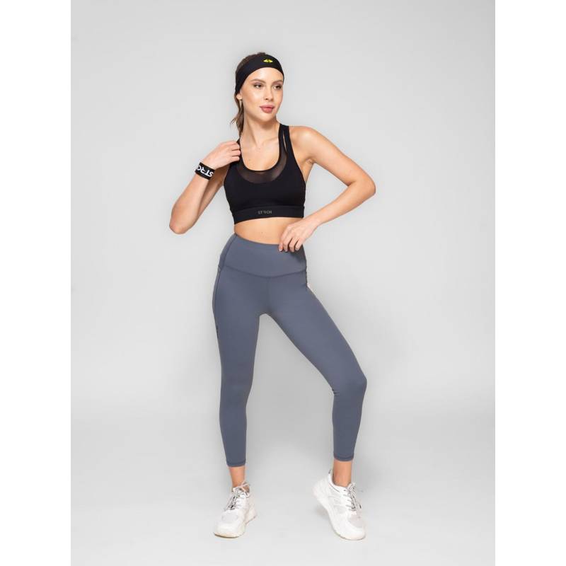 STRCH Grey Solid Nylon High Rise Leggings (2XL)