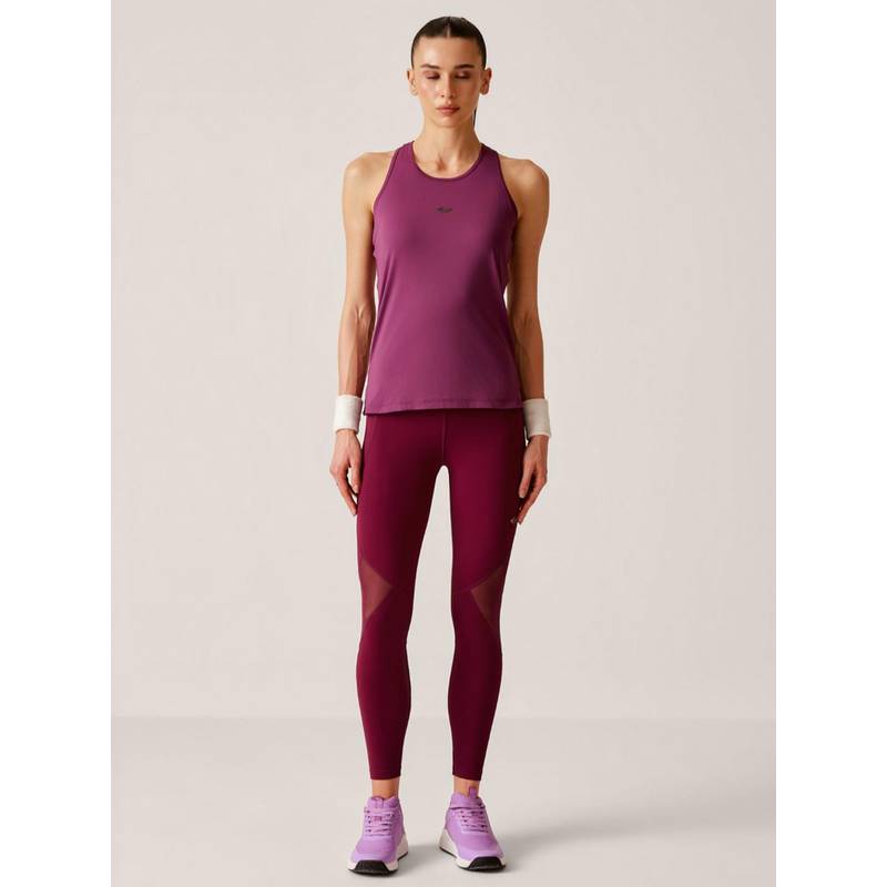 STRCH Plum Solid Nylon High Rise Leggings (L)