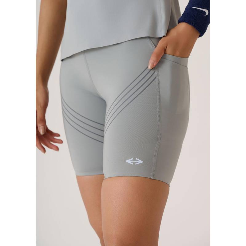 STRCH Grey High Rise Slim Fit Workout Shorts (L)
