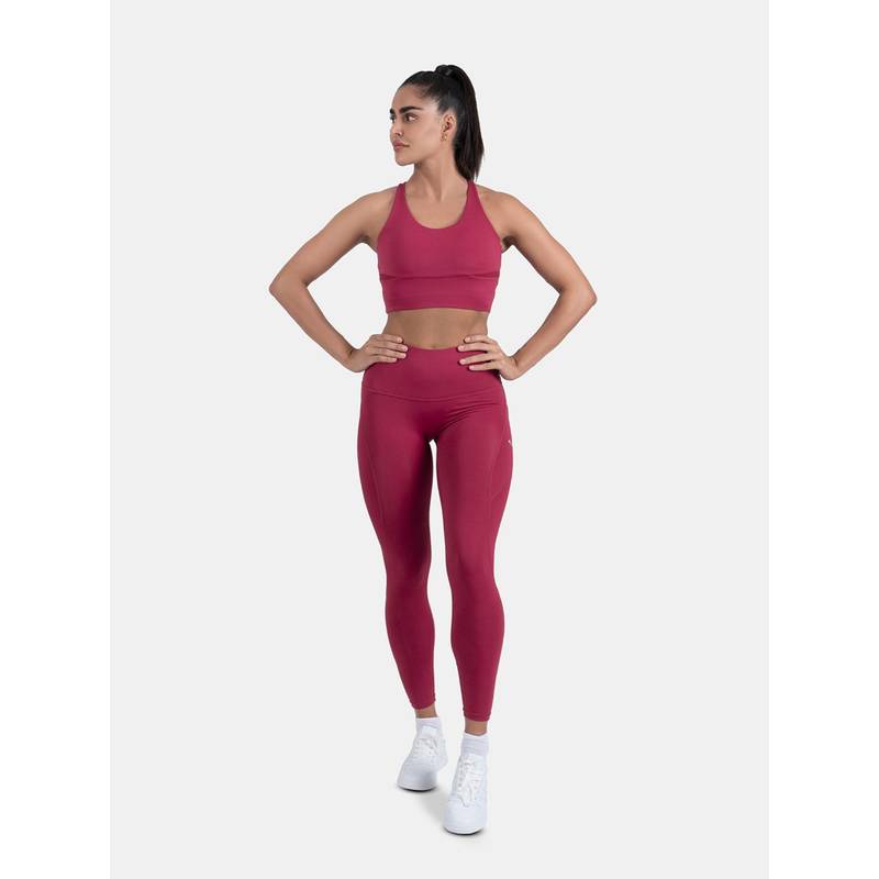 STRCH Maroon Solid Nylon High Rise Leggings (M)