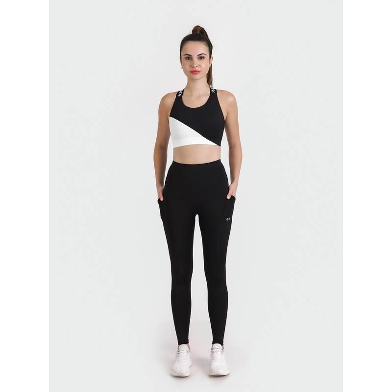 STRCH Black Solid Nylon High Rise Leggings (L)