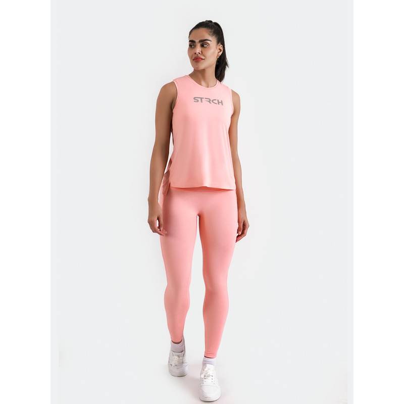 STRCH Peach Solid Nylon High Rise Leggings (L)