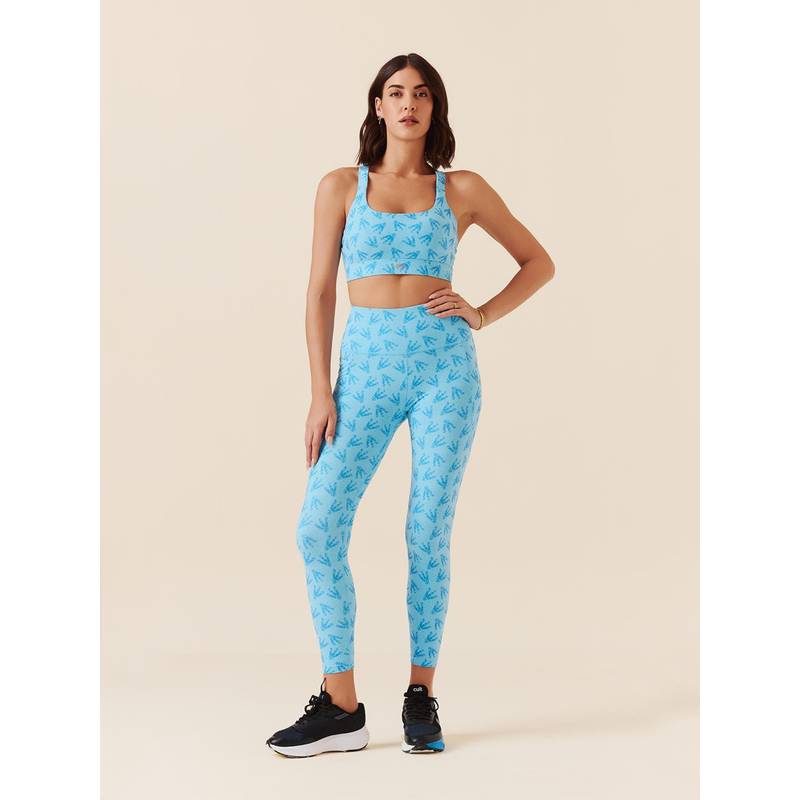 STRCH Milky Blue Printed Nylon High Rise Leggings (L)