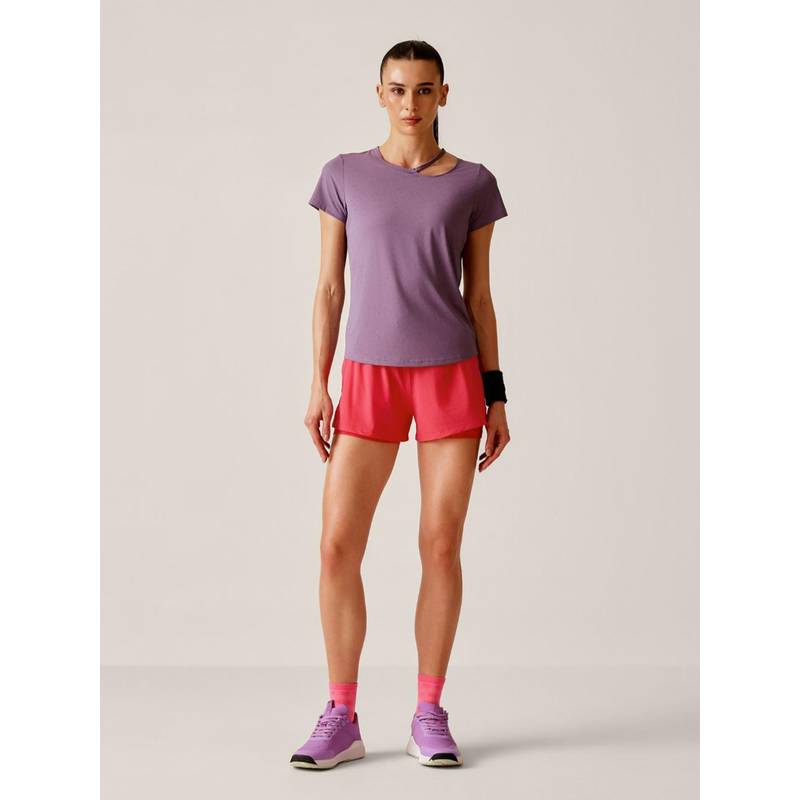 STRCH Pink Solid Regular Fit High Rise Running Shorts (L)