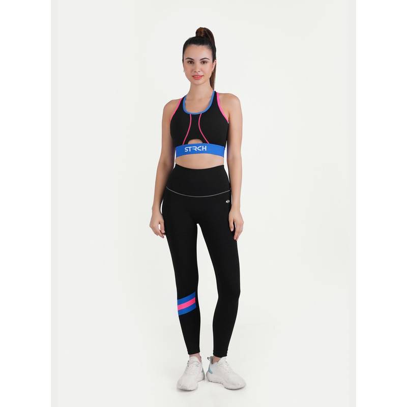 STRCH Flex Core Black Printed High Rise Gym Leggings (M)