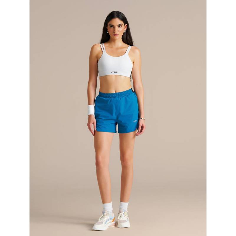 STRCH Teal Solid Regular Fit High Rise Powerpuff Printed Running Shorts (L)