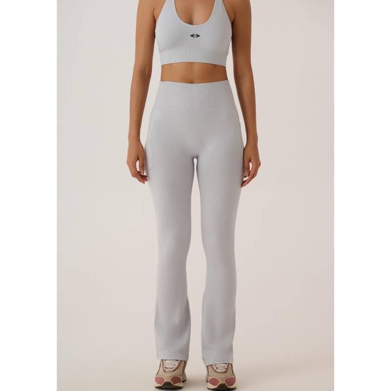 STRCH Grey Solid High Rise Crisscross Bootcut Leggings (L)