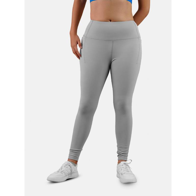 STRCH Grey Solid Nylon High Rise Leggings (L)