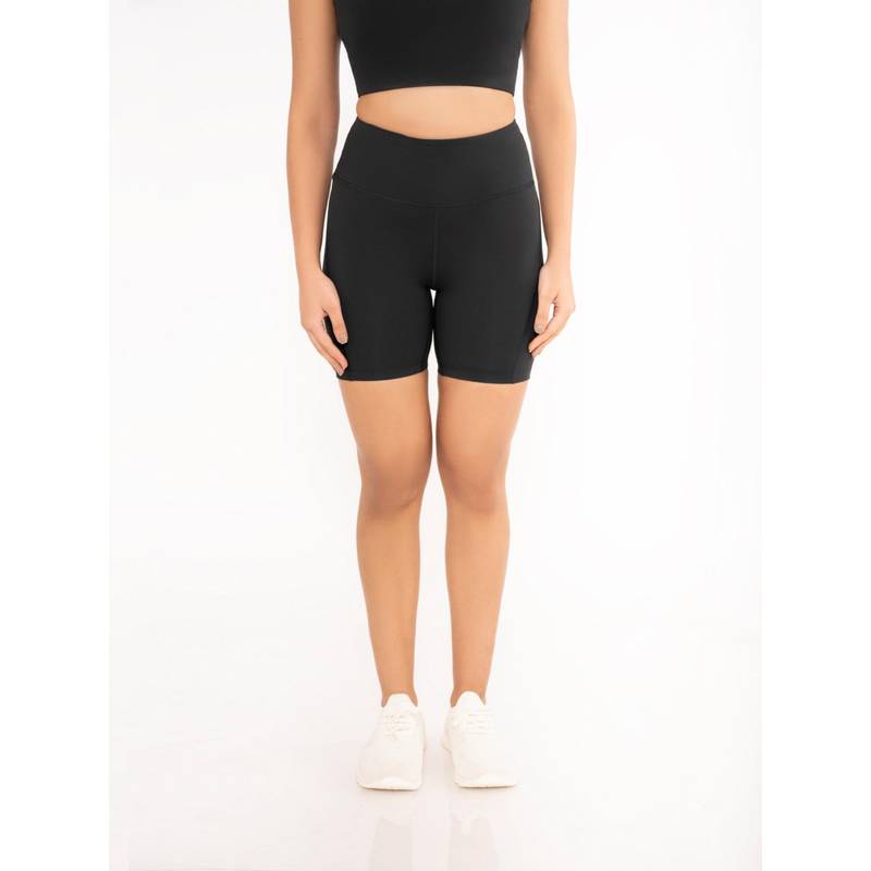 STRCH Black Solid Slim Fit High Rise Shorts (L)
