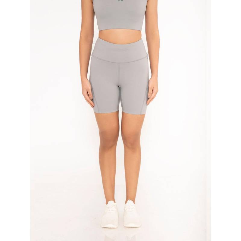 STRCH Grey Solid Slim Fit High Rise Shorts (M)