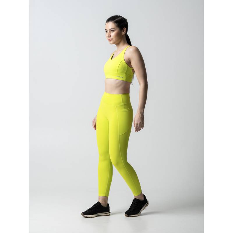 STRCH Neon Green Solid Nylon High Rise Leggings (XS)