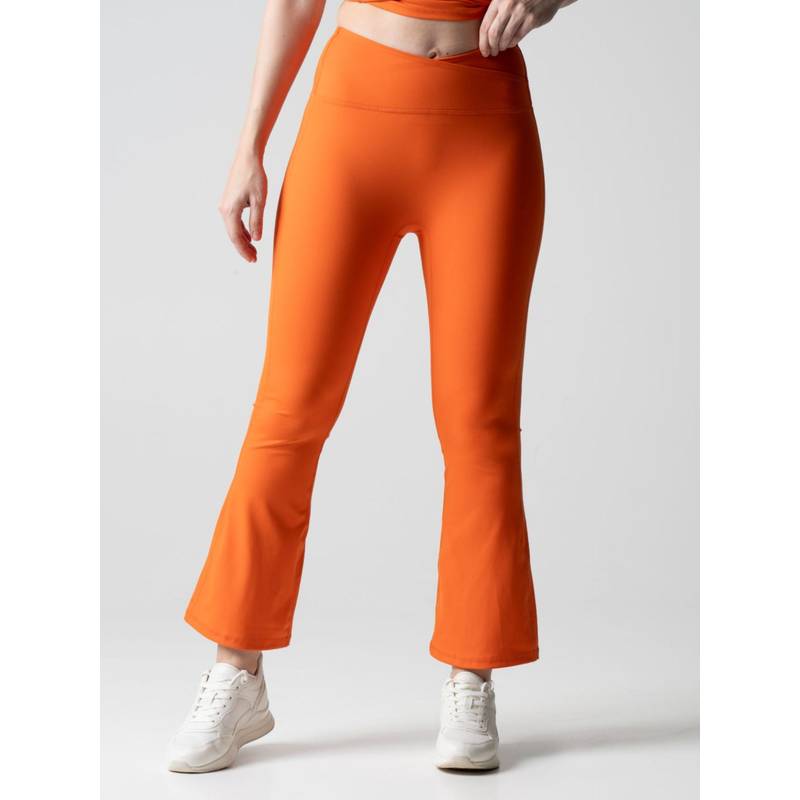 STRCH Orange Solid Nylon High Rise Bootcut Leggings (L)