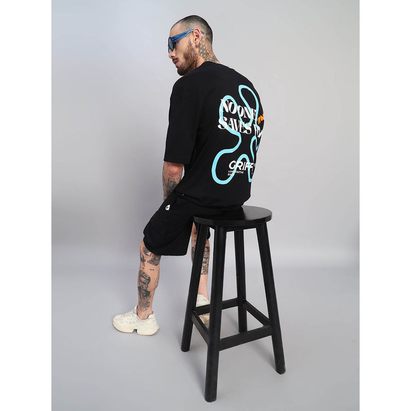 Griffel Black Printed Oversized T-shirt and Shorts (XS)