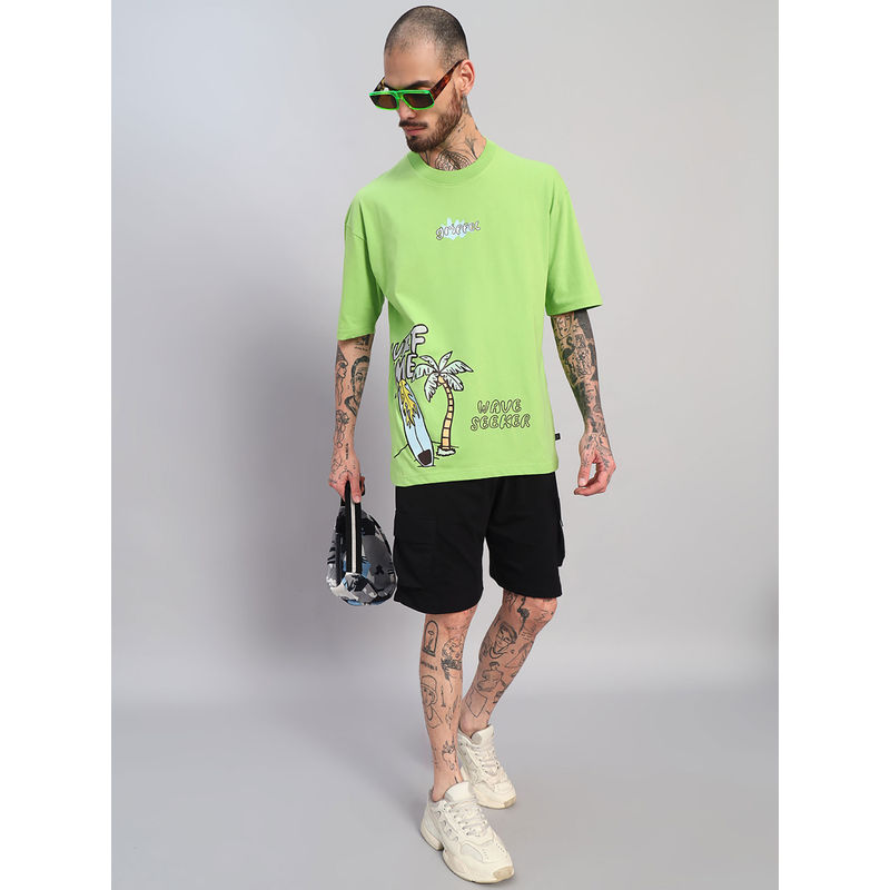 Griffel Green Printed Oversized T-shirt and Shorts (XS)