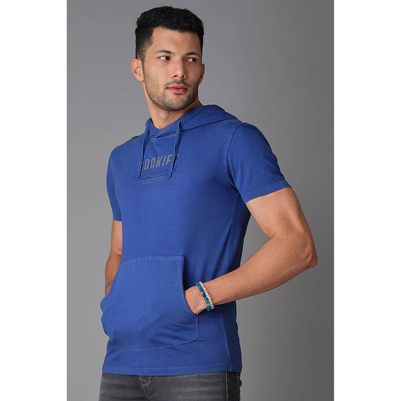 ROOKIES Blue Solid Slim Fit Hoodie (M)