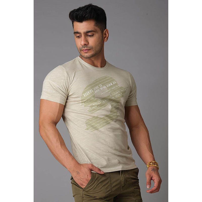 ROOKIES Green Printed Slim Fit T-shirt (M)