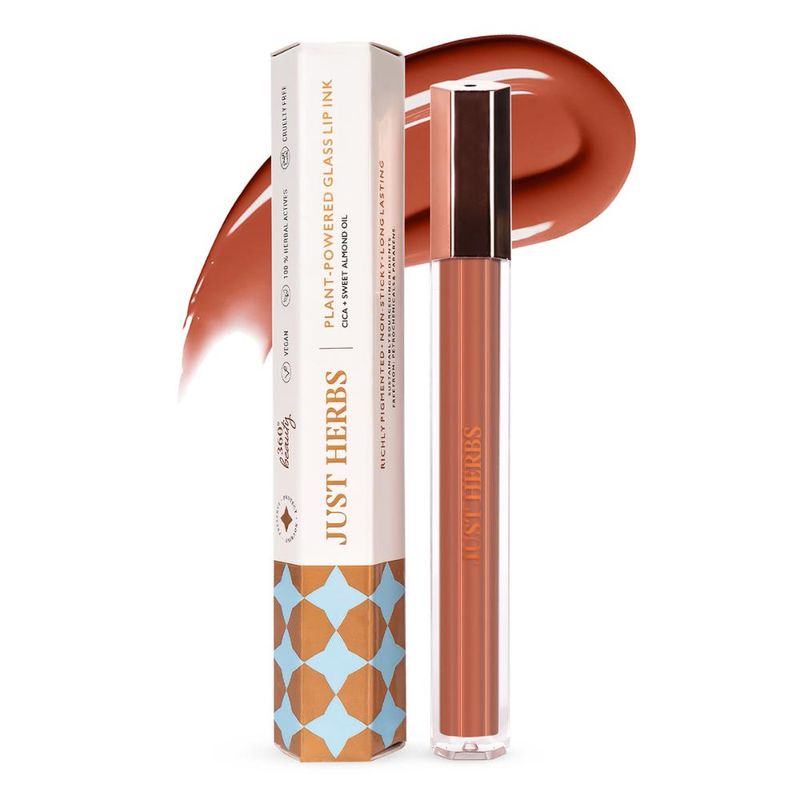 Just Herbs Plant-Powered Glossy Glass Lip Ink Long Stay Liquid Lipstick - Gingerbread