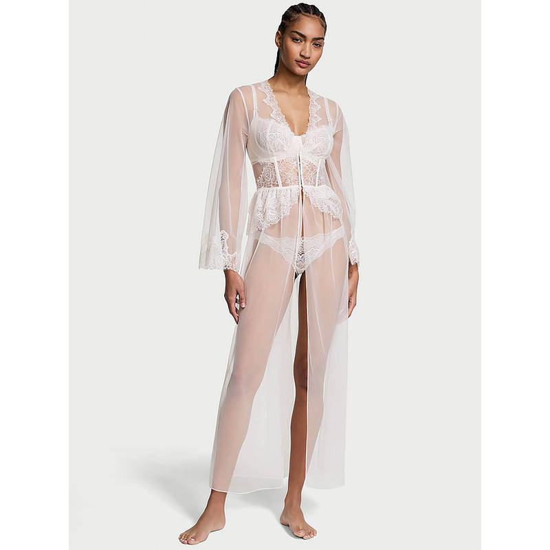 Victoria's Secret White Rose Lace and Tulle Corset Long Robe (XS)
