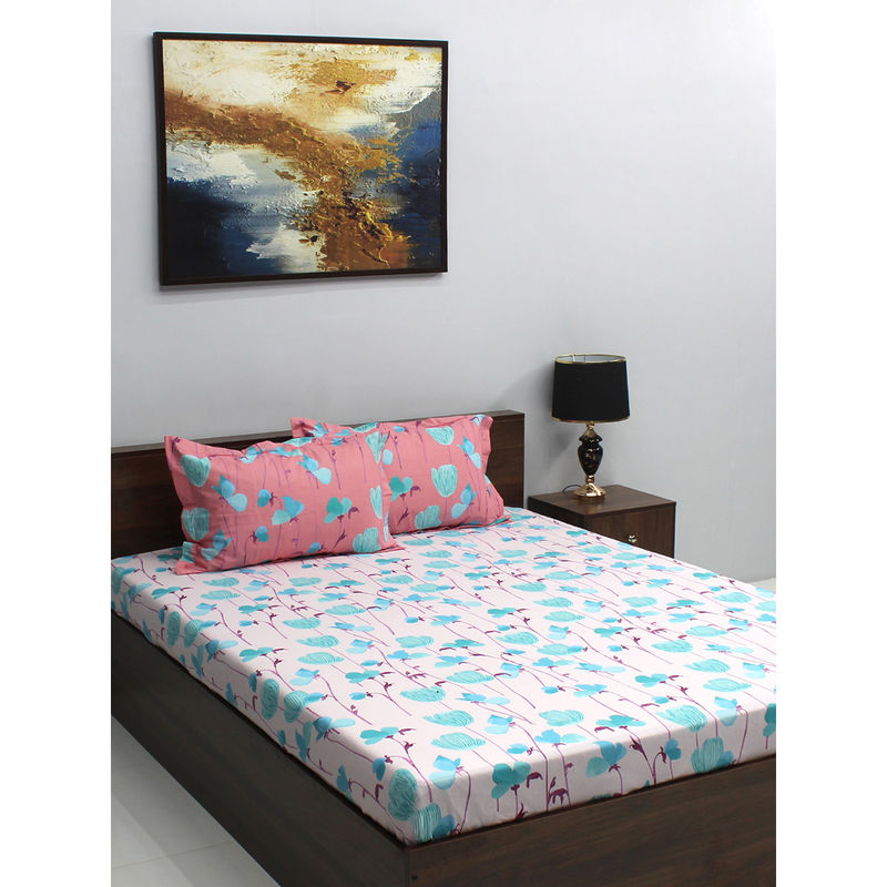 Bombay Dyeing Ivyrose 110 TC Multicolor Double Bedsheet with 2 Pillow