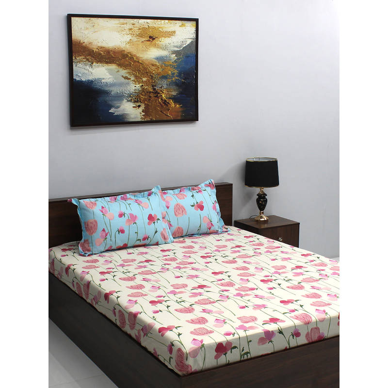 Bombay Dyeing Ivyrose 110 TC Pink Double Bedsheet with 2 Pillow Covers