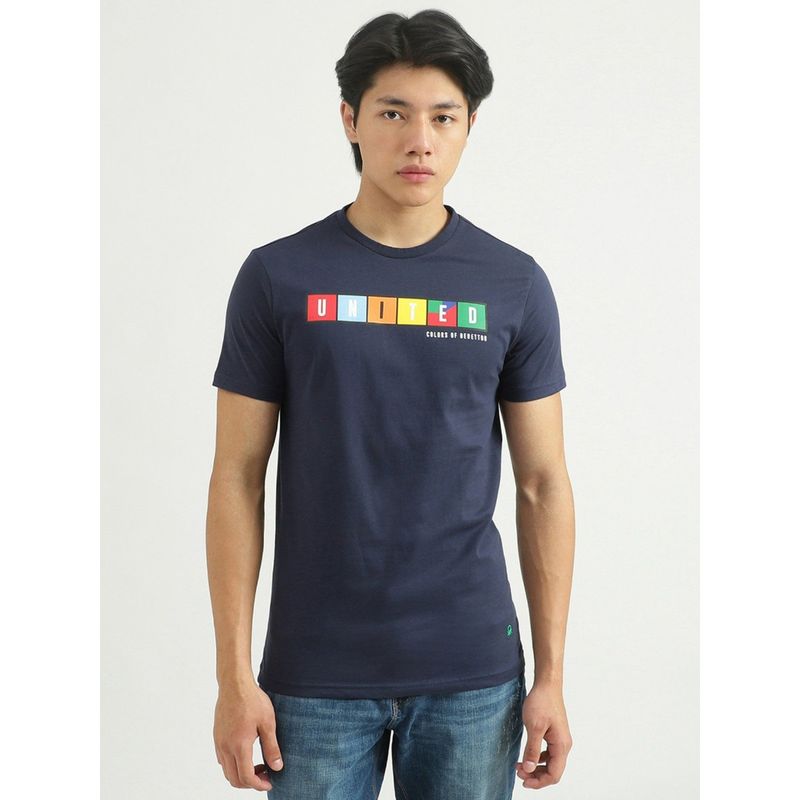 United Colors Of Benetton Mens Printed T - Shirt Navy Blue (S)