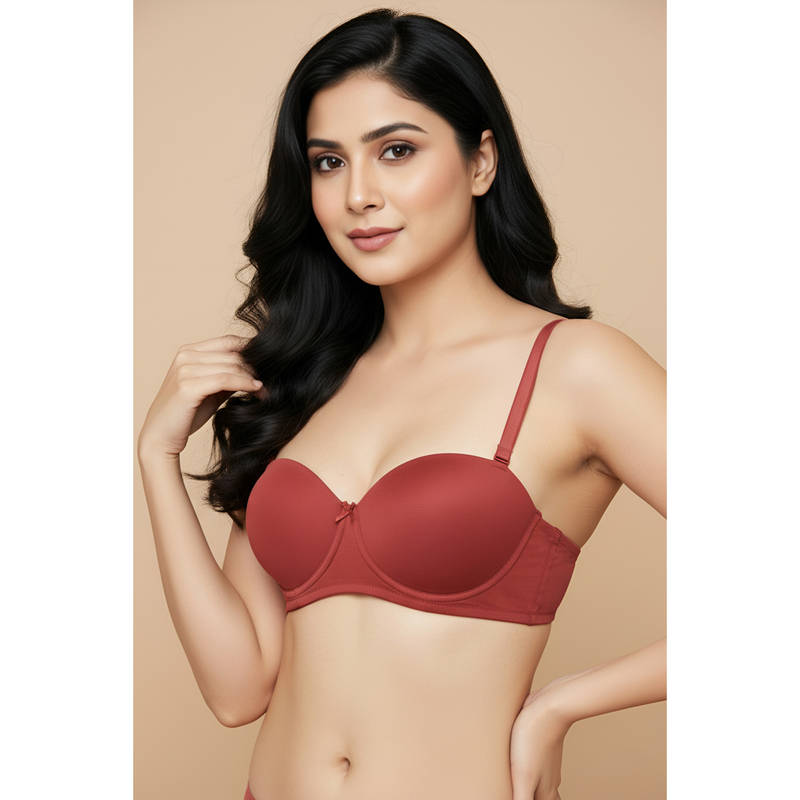 Zivame Padded Regular Wired 3/4th Coverage Strapless Bra - Burnt Brick (32C)