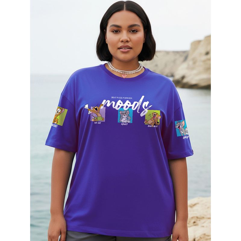 Bewakoof Heavy Duty 1.0 Tom & Jerry Moods Blue Graphic Print Oversized T-Shirt (5XL)