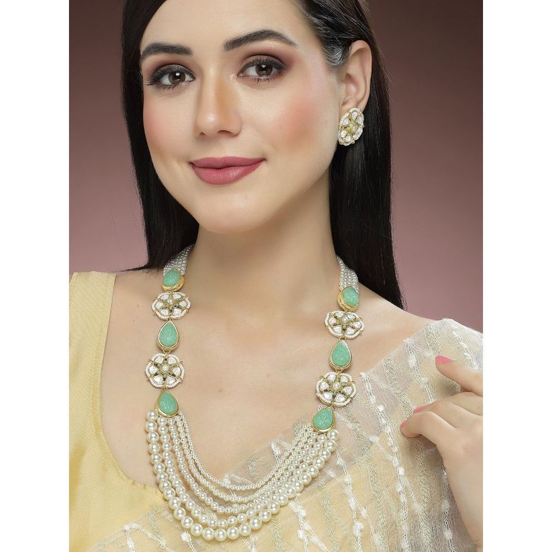 Buy Karatcart Pearl Beaded Light Green Carved Stone Kundan Rani