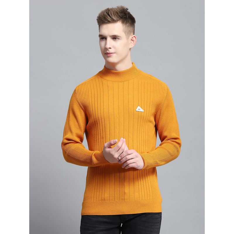 Monte Carlo Men's Solid Mustard Full Sleeve Sweater (L)