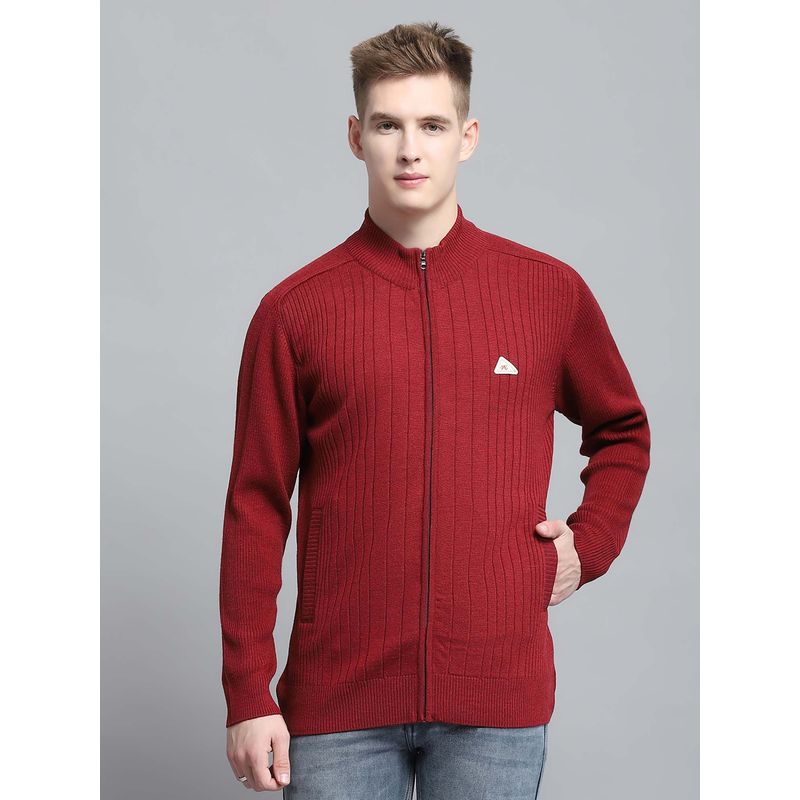 Monte Carlo Men's Solid Maroon Full Sleeve Sweater (M)