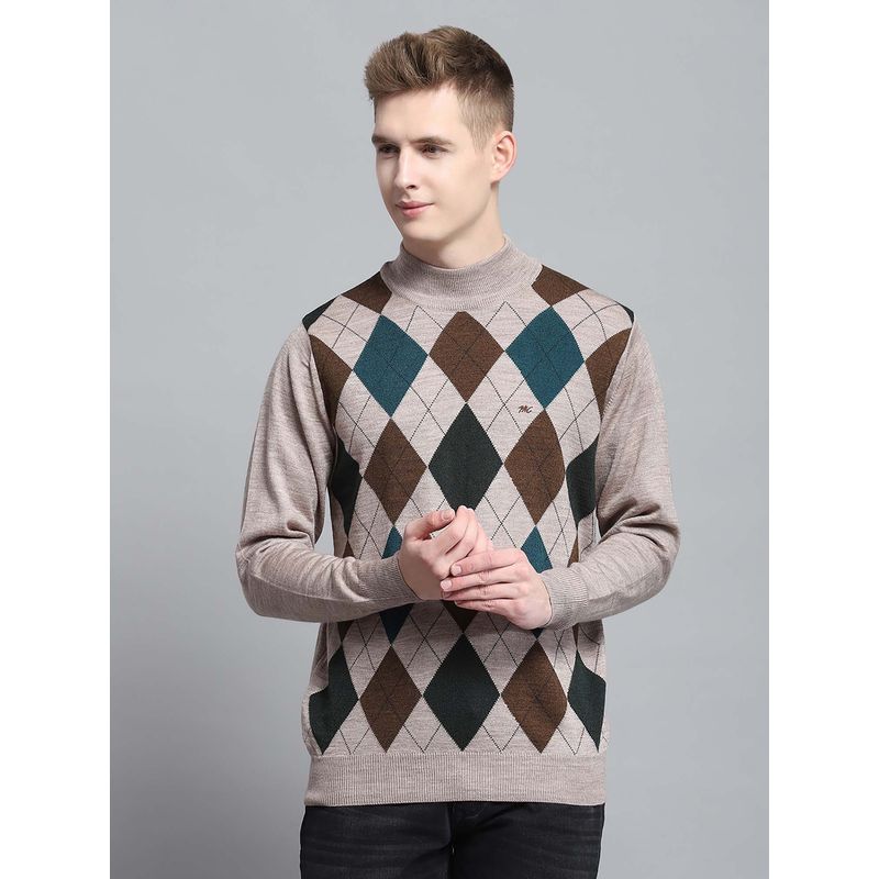 Monte Carlo Men's Beige Full Sleeve Sweater (L)