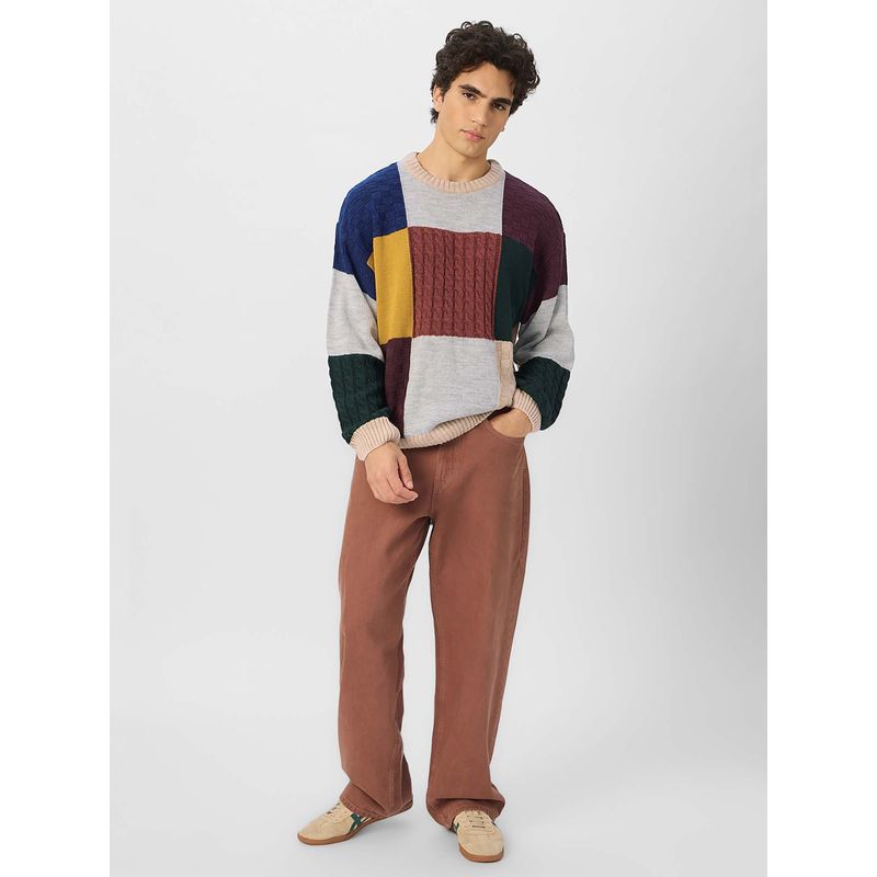 The Souled Store Originals Colourblock Sweater Autumn Men's Oversized Sweater (2XL)