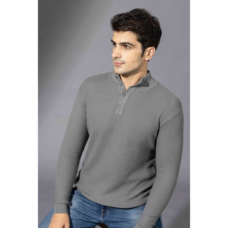 GRITSTONES Men Grey Full Sleeves Premium Pullover Polo T-Shirt (M)