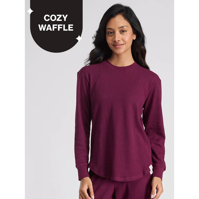 Nykd By Nykaa Waffle Lounge Tee With Flattering Hem And Full Sleeves Nys803 Wine (S)