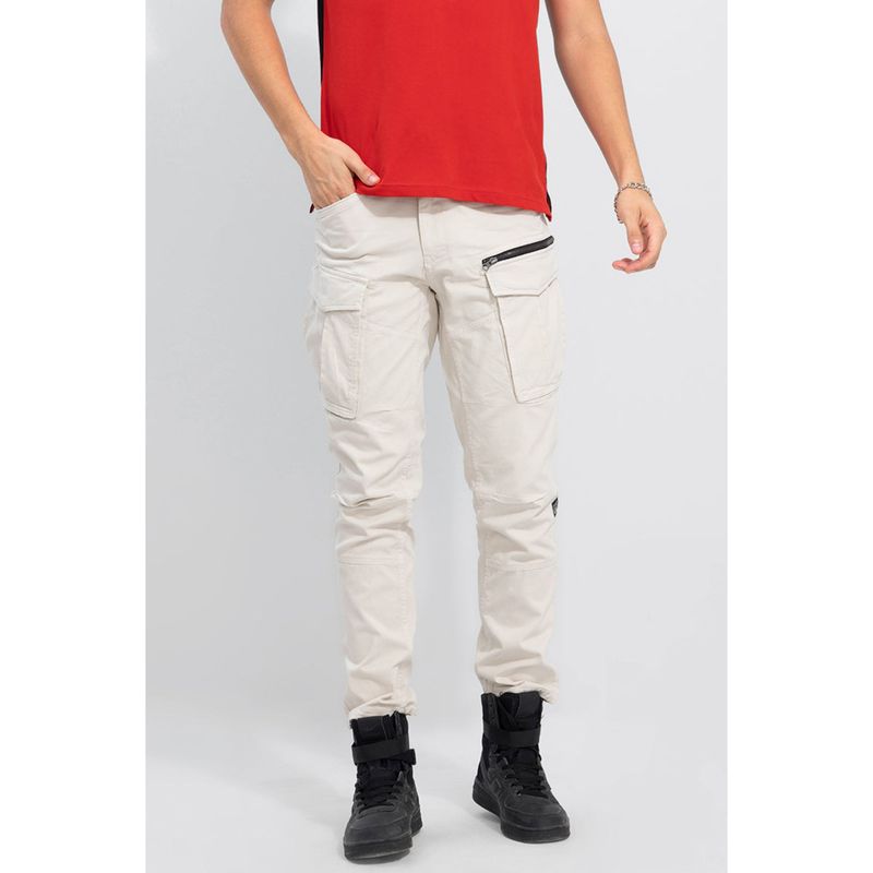 Snitch Off White Plain Relaxed Casual Cargo Pant (36)