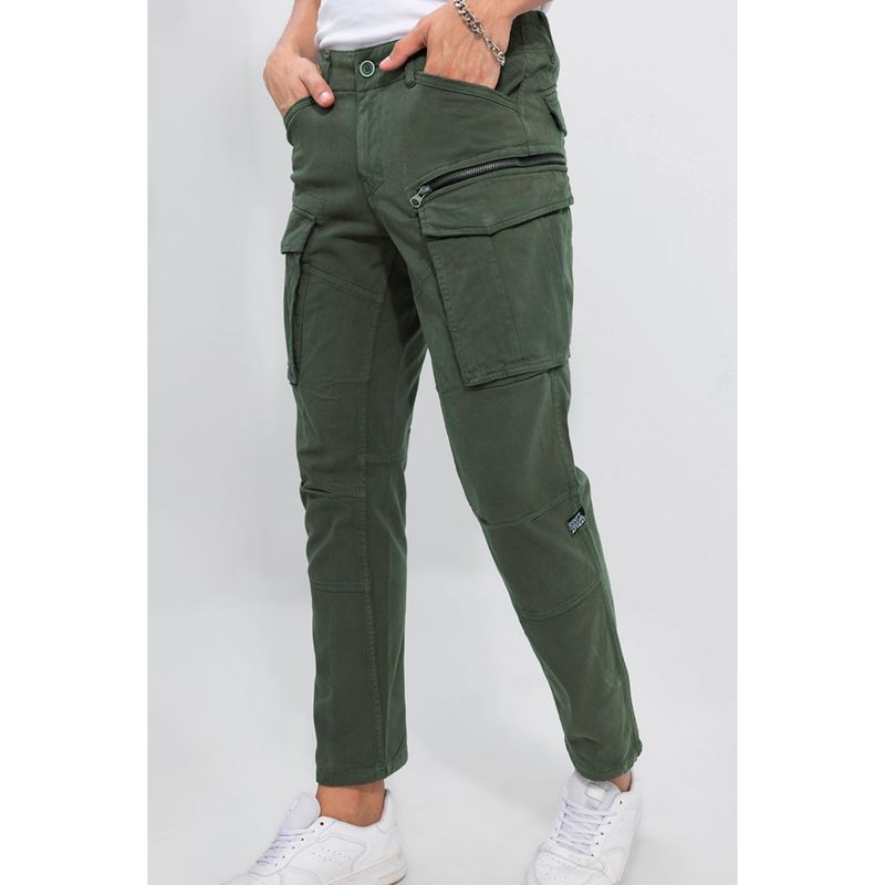 Snitch Olive Plain Relaxed Casual Cargo Pant (32)