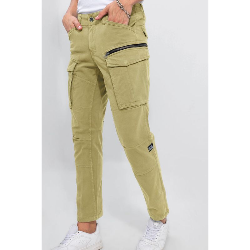 Snitch Khaki Plain Relaxed Casual Cargo Pant (32)