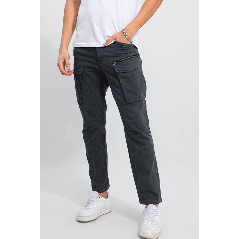Snitch Grey Plain Relaxed Casual Cargo Pant (32)