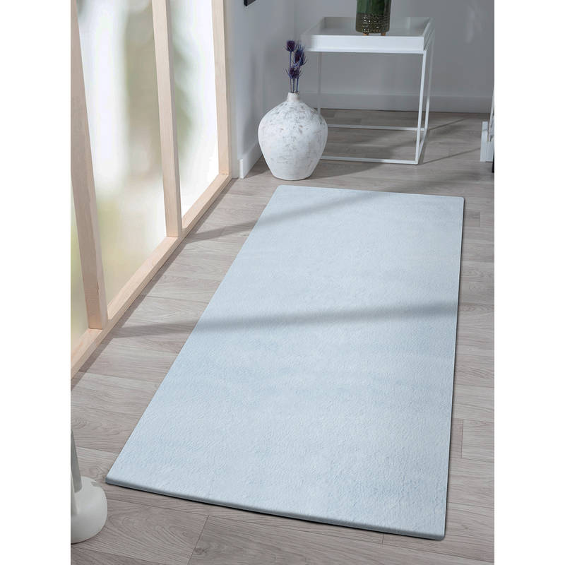 OBSESSIONS Soft Shaggy Polyester Bedside Runner Ice Blue (2.5x5 Feet)