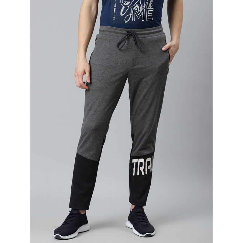 Alcis Men Charcoal Grey Slim Fit Printed Track pant (L)