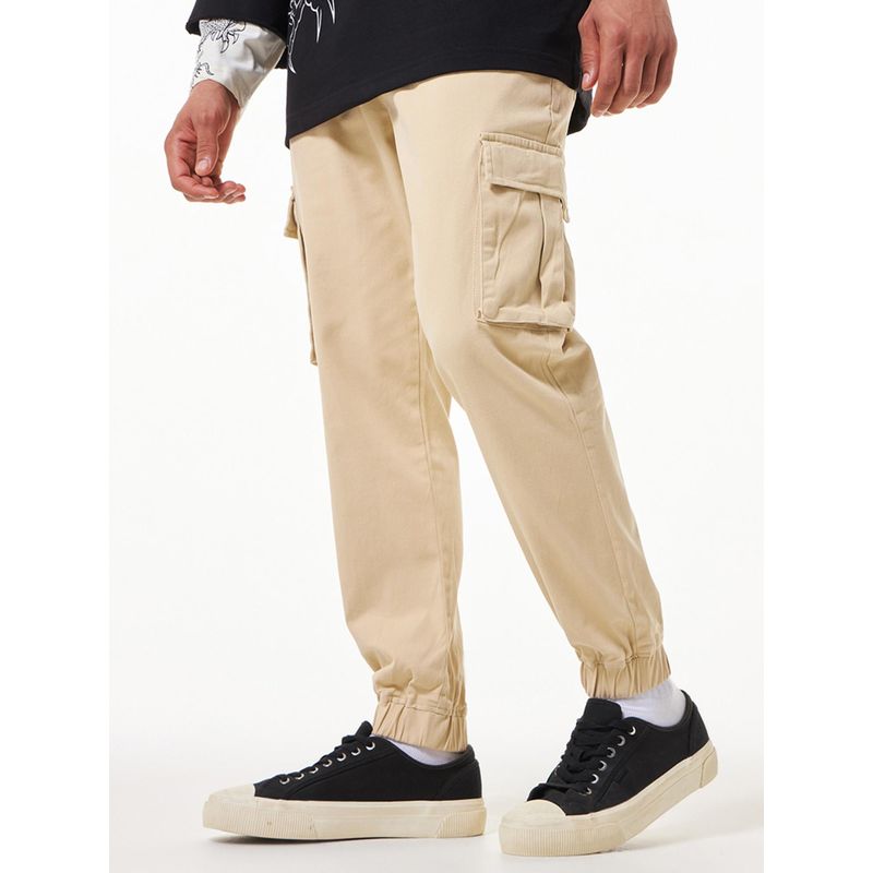 Bewakoof Men's Beige Cargo Joggers (36)