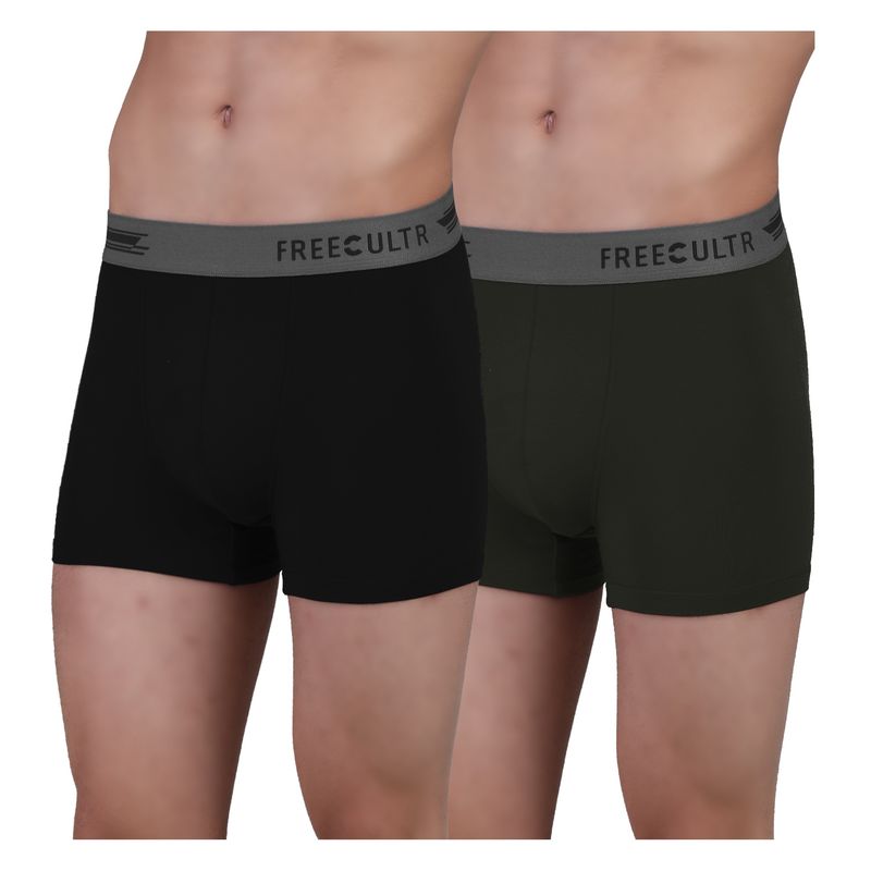 FREECULTR Men's Anti-Microbial Air-Soft Micromodal Underwear Trunk, Pack of 2 - Multi-Color (L)