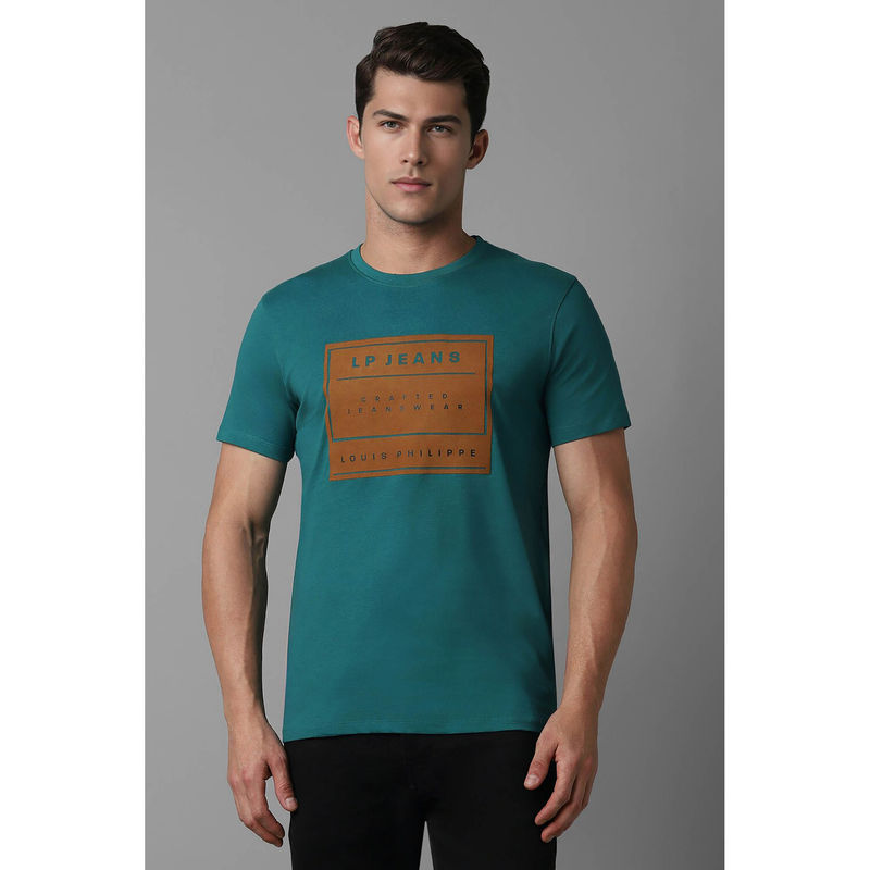 Louis Philippe Men Green Printed Round Neck T-Shirt (L)
