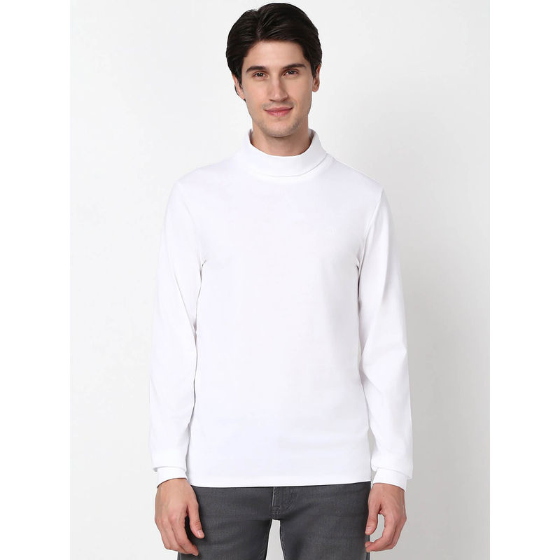 Peter England Men White Solid High Neck High Neck T-Shirt (M)