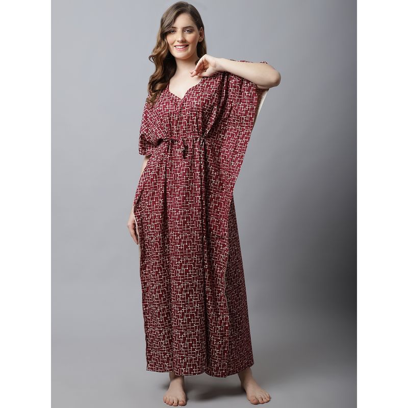Secret Wish Maroon Printed Cotton Kaftan Nighty Buy Secret Wish Maroon
