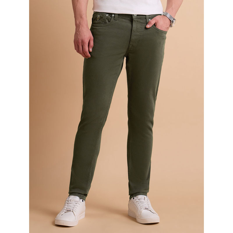 U.S. Polo Assn. Denim Co. Mens Brandon Slim Fit Olive Jeans (34)