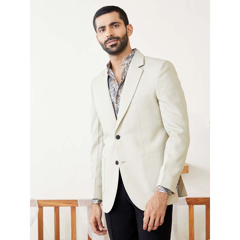 MR BUTTON Beige Tailored Fit Single Breasted Blazer (2XL)